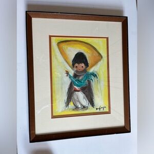 Vintage framed art print  "Boy with Rooster" by Ettore "Ted" DeGrazia No 839